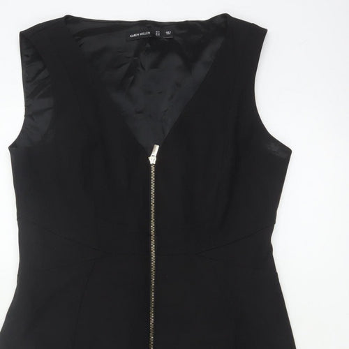 Karen Millen Women Black UK 14 Pencil Knee Length Zip Dress