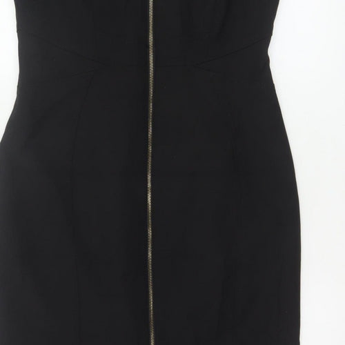 Karen Millen Women Black UK 14 Pencil Knee Length Zip Dress