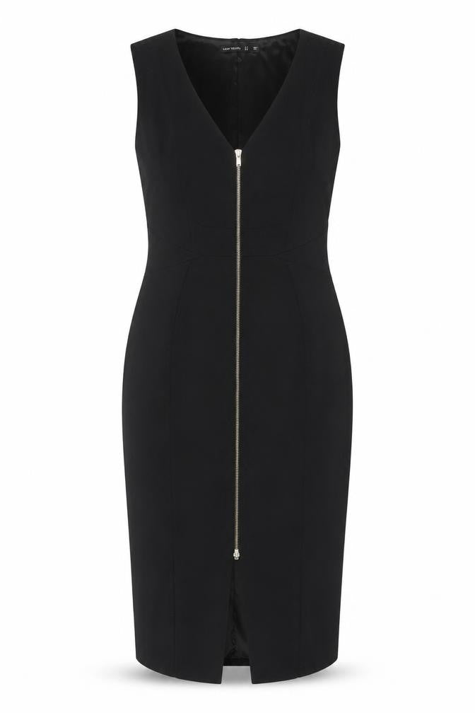 Karen Millen Women Black UK 14 Pencil Knee Length Zip Dress