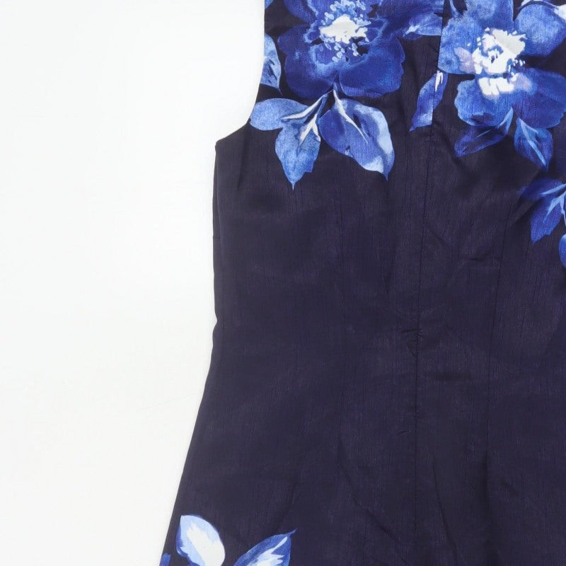 Roman Women’s Blue Floral Sleeveless Sheath Dress UK 10 Party