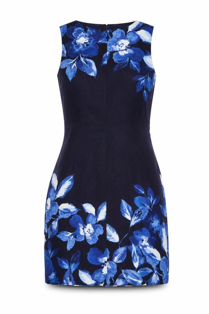 Roman Women’s Blue Floral Sleeveless Sheath Dress UK 10 Party
