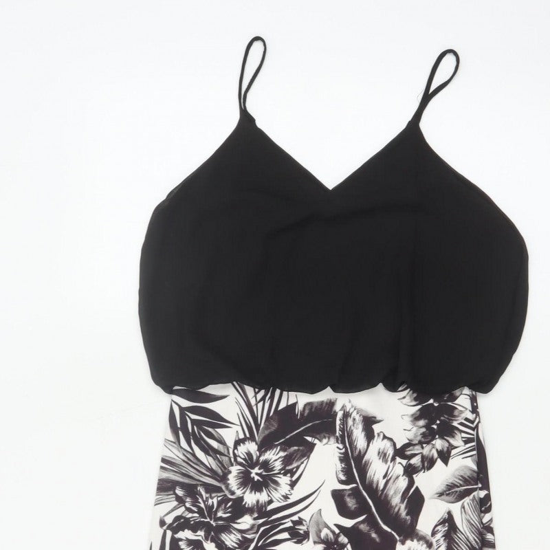 Quiz Women Black Floral Bodycon Strappy Short Dress UK 8