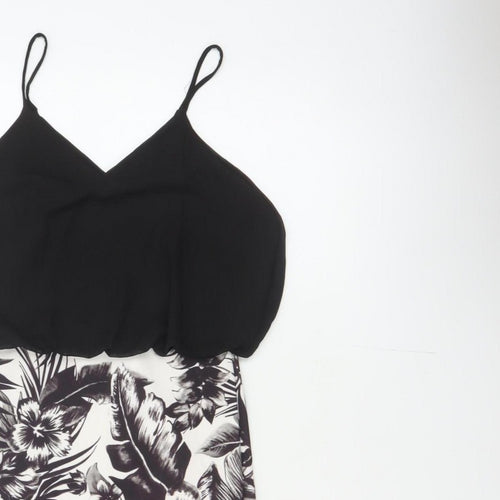 Quiz Women Black Floral Bodycon Strappy Short Dress UK 8