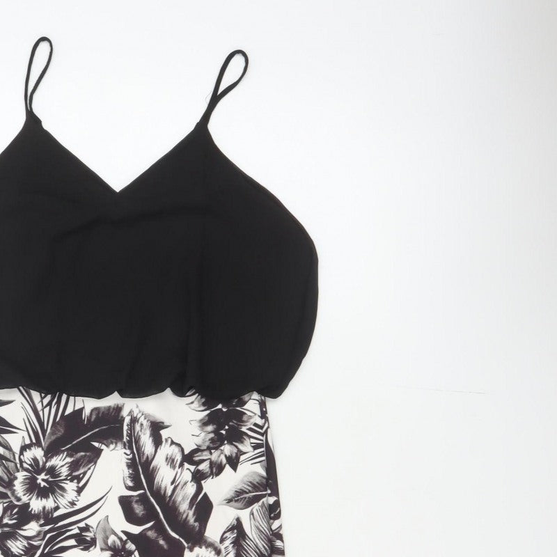 Quiz Women Black Floral Bodycon Strappy Short Dress UK 8