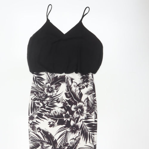 Quiz Women Black Floral Bodycon Strappy Short Dress UK 8