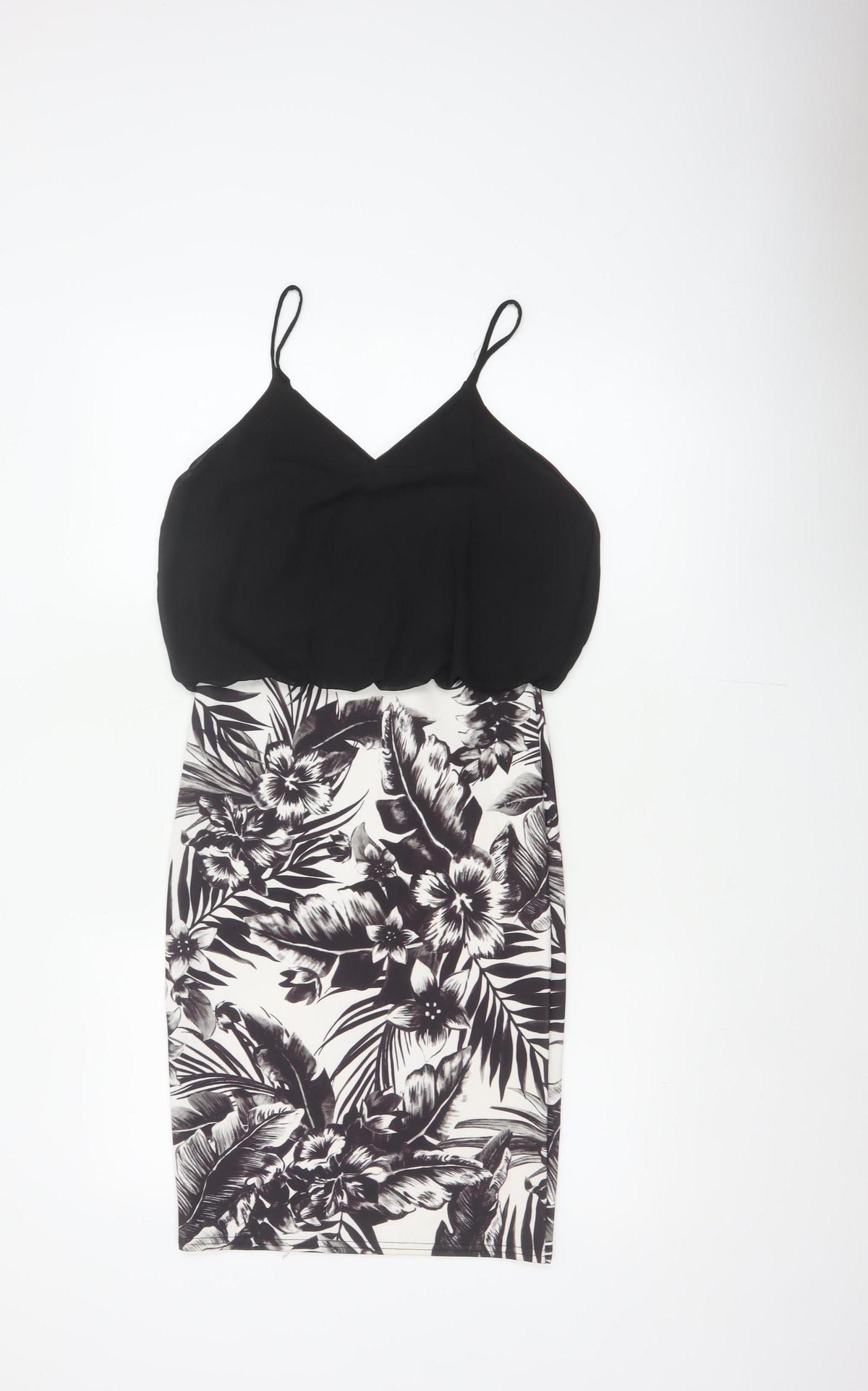 Quiz Women Black Floral Bodycon Strappy Short Dress UK 8
