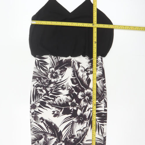 Quiz Women Black Floral Bodycon Strappy Short Dress UK 8