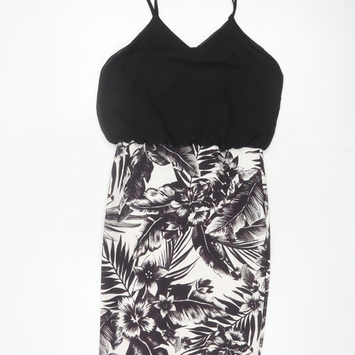 Quiz Women Black Floral Bodycon Strappy Short Dress UK 8