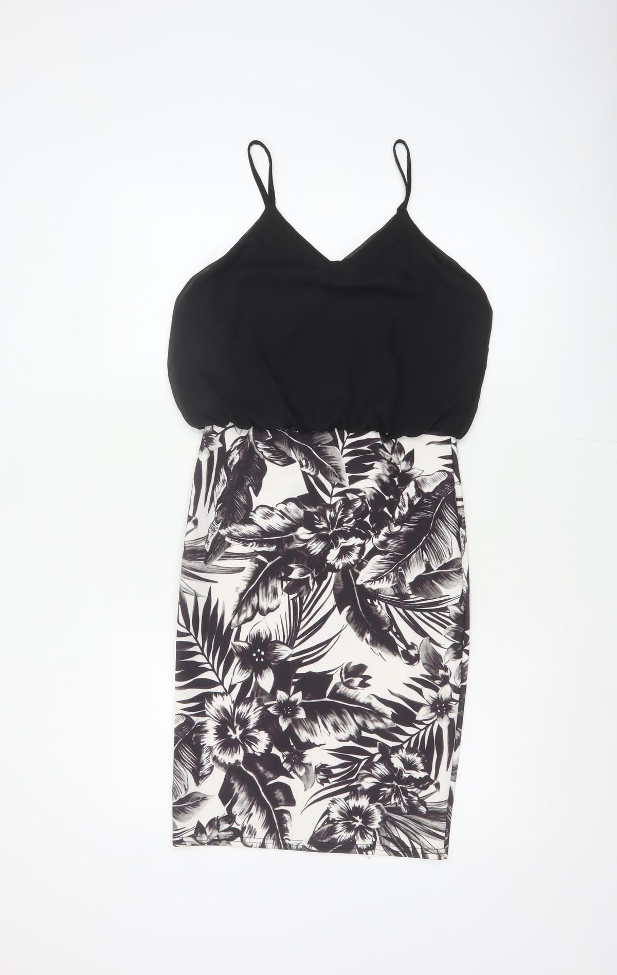 Quiz Women Black Floral Bodycon Strappy Short Dress UK 8