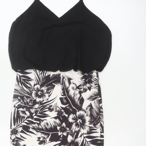Quiz Women Black Floral Bodycon Strappy Short Dress UK 8