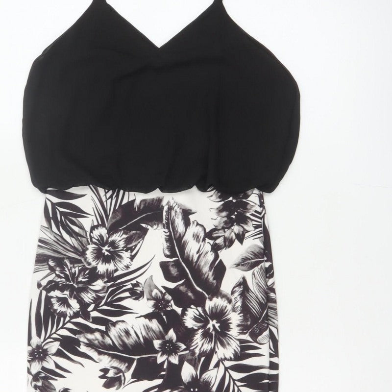 Quiz Women Black Floral Bodycon Strappy Short Dress UK 8