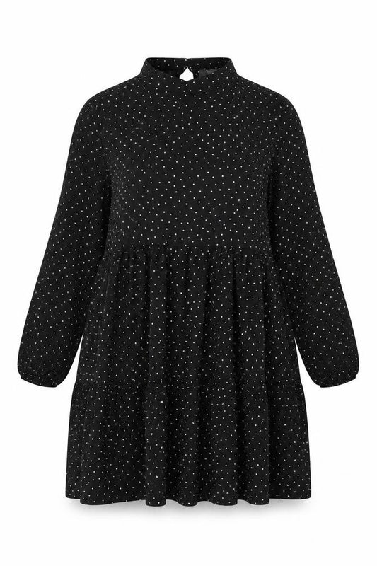 Front view of Monki Women Black Polka Dot High Neck Skater Dress UK 14