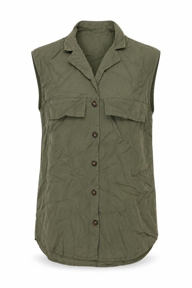 Mint Velvet Women Green S Sleeveless Lyocell Utility Tunic Shirt