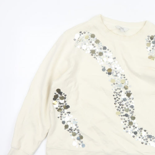 Marks and Spencer Women Ivory L Sequin Embellished Crew Neck Sweatshirt