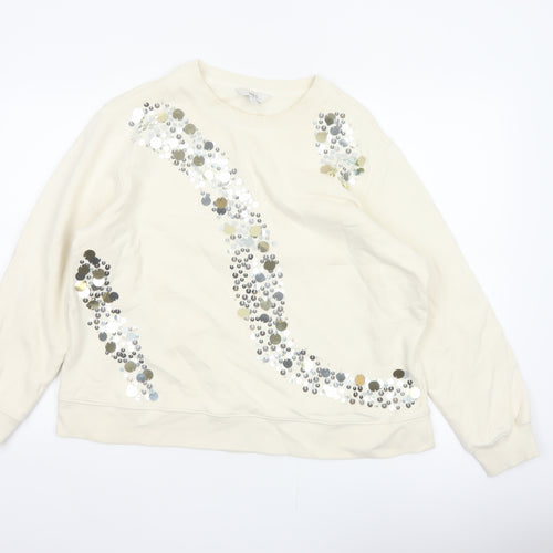 Marks and Spencer Women Ivory L Sequin Embellished Crew Neck Sweatshirt