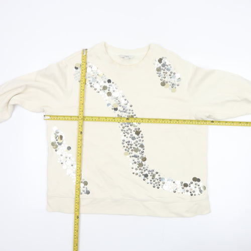 Marks and Spencer Women Ivory L Sequin Embellished Crew Neck Sweatshirt