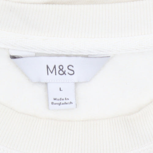 Marks and Spencer Women Ivory L Sequin Embellished Crew Neck Sweatshirt