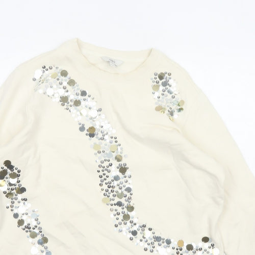 Marks and Spencer Women Ivory L Sequin Embellished Crew Neck Sweatshirt