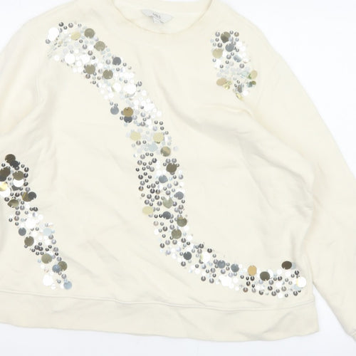 Marks and Spencer Women Ivory L Sequin Embellished Crew Neck Sweatshirt