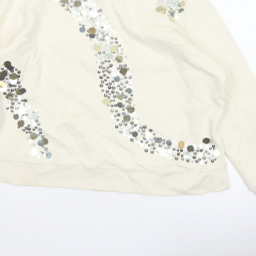 Marks and Spencer Women Ivory L Sequin Embellished Crew Neck Sweatshirt