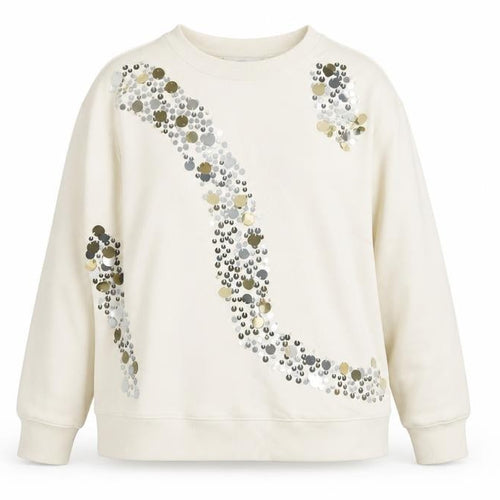 Marks and Spencer Women Ivory L Sequin Embellished Crew Neck Sweatshirt