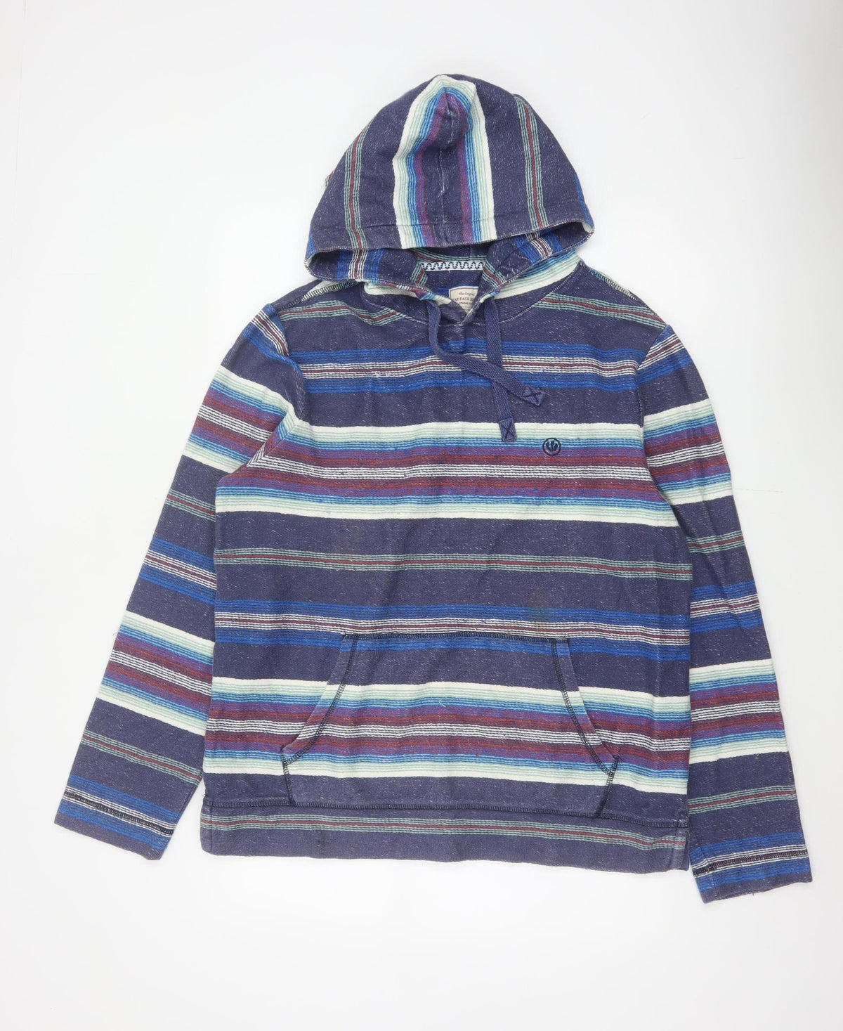 Fat Face Men’s Multicoloured Striped Pullover Hoodie L Cotton