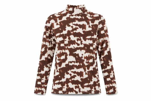 Marks and Spencer Women Brown Animal Print High Neck Long Sleeve Top UK 12
