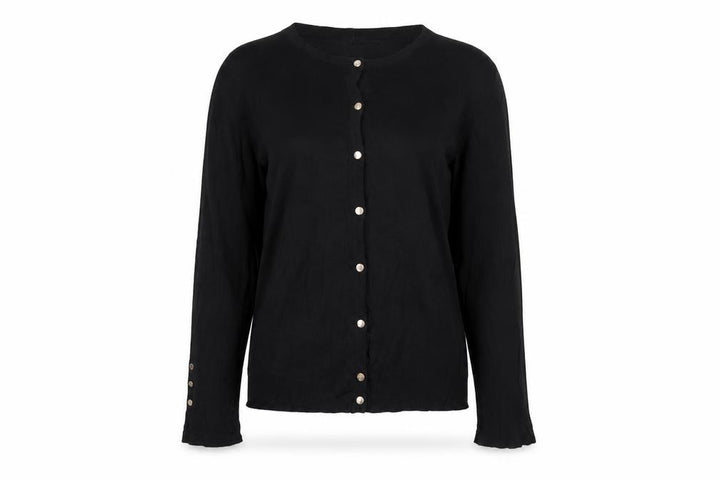 Zara Women Black M Button Front Knit Cardigan Long Sleeve Silver Buttons