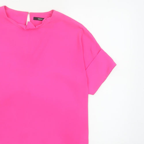 Oasis Women Pink UK 10 Ruffle Neck Dolman Sleeve Polyester Blouse