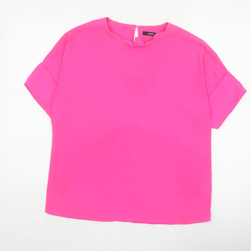 Oasis Women Pink UK 10 Ruffle Neck Dolman Sleeve Polyester Blouse