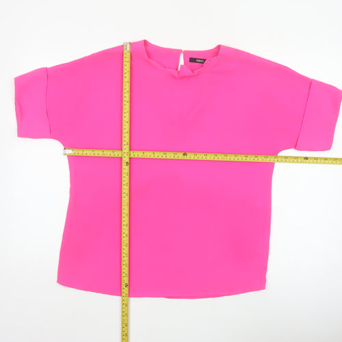 Oasis Women Pink UK 10 Ruffle Neck Dolman Sleeve Polyester Blouse