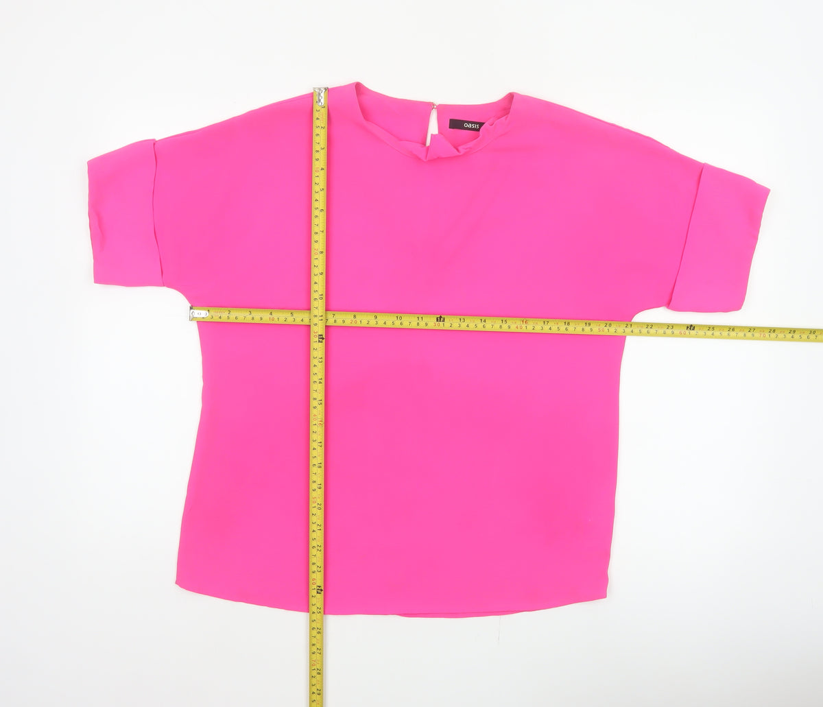 Oasis Women Pink UK 10 Ruffle Neck Dolman Sleeve Polyester Blouse