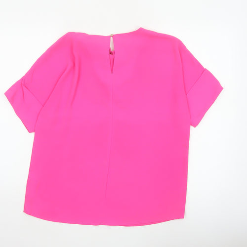 Oasis Women Pink UK 10 Ruffle Neck Dolman Sleeve Polyester Blouse