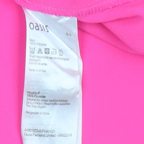 Oasis Women Pink UK 10 Ruffle Neck Dolman Sleeve Polyester Blouse