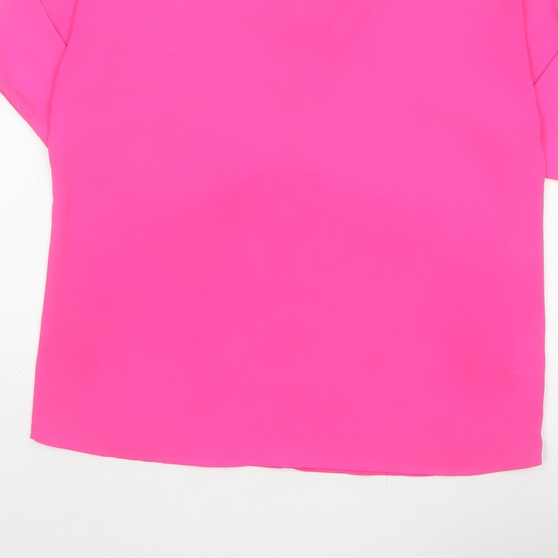 Oasis Women Pink UK 10 Ruffle Neck Dolman Sleeve Polyester Blouse