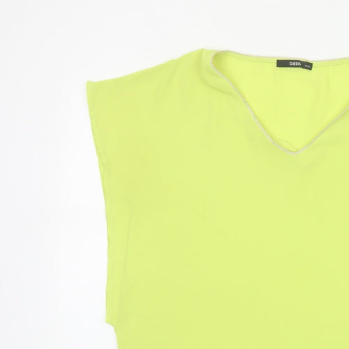 Oasis Women Yellow V-Neck Cap Sleeve Sheer Blouse Size 10