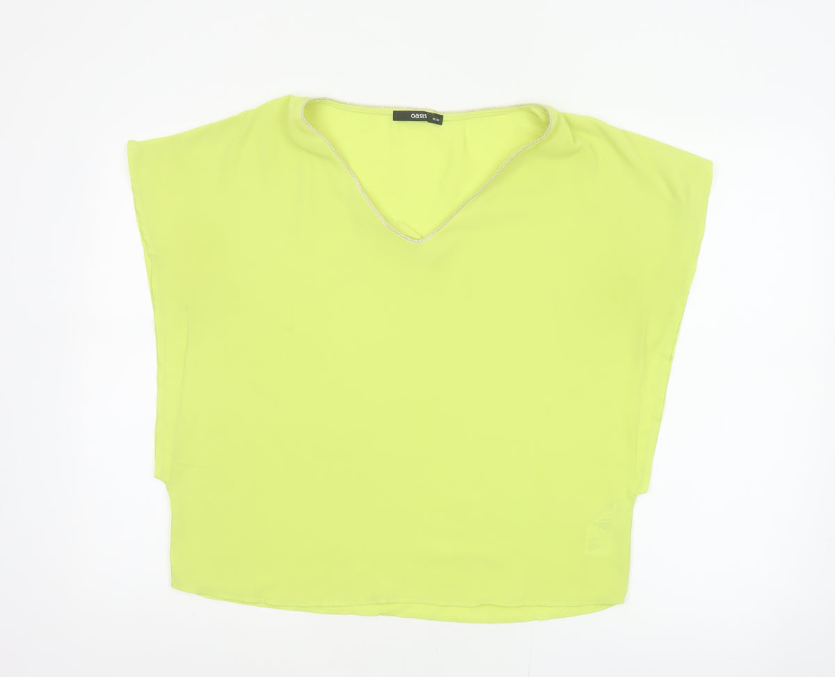 Oasis Women Yellow V-Neck Cap Sleeve Sheer Blouse Size 10