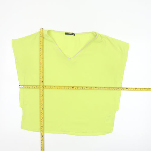 Oasis Women Yellow V-Neck Cap Sleeve Sheer Blouse Size 10