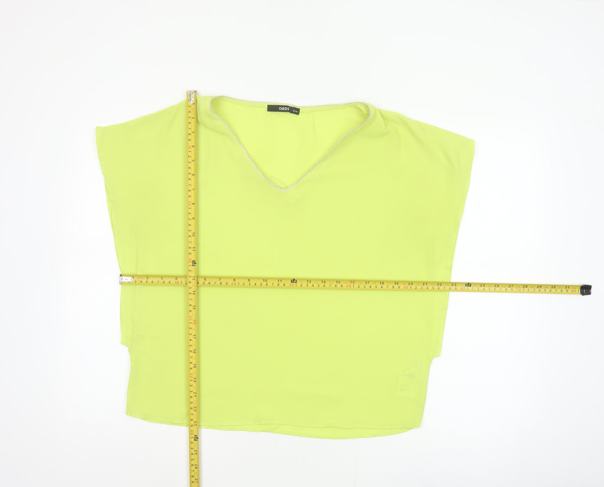Oasis Women Yellow V-Neck Cap Sleeve Sheer Blouse Size 10