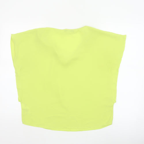 Oasis Women Yellow V-Neck Cap Sleeve Sheer Blouse Size 10