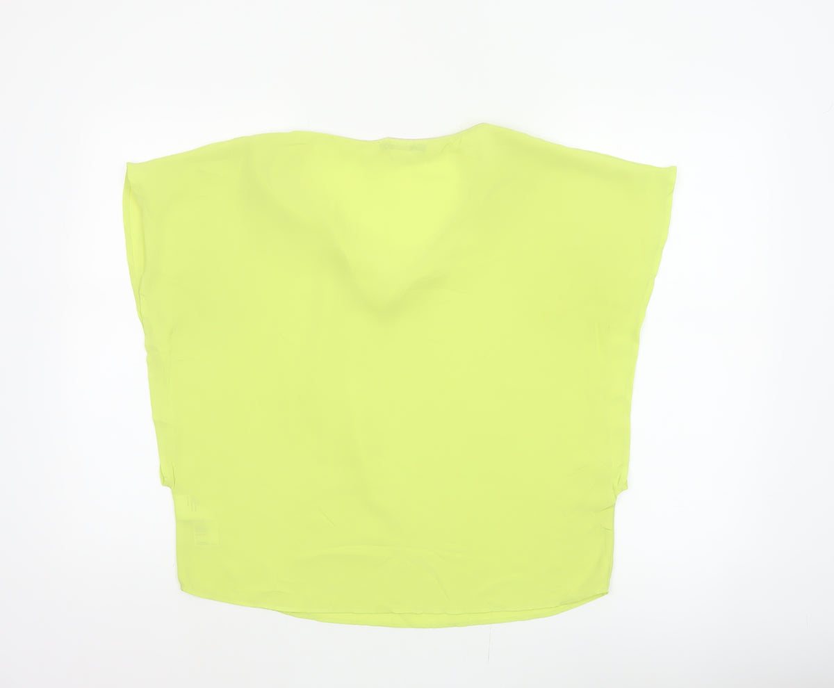 Oasis Women Yellow V-Neck Cap Sleeve Sheer Blouse Size 10
