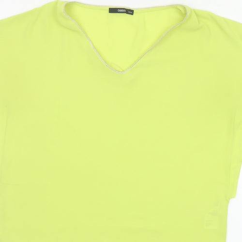 Oasis Women Yellow V-Neck Cap Sleeve Sheer Blouse Size 10