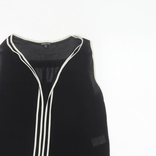 Warehouse Women Black UK 12 Sleeveless V-Neck Contrast Trim Blouse