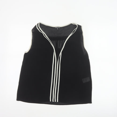 Warehouse Women Black UK 12 Sleeveless V-Neck Contrast Trim Blouse