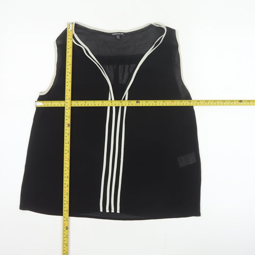 Warehouse Women Black UK 12 Sleeveless V-Neck Contrast Trim Blouse