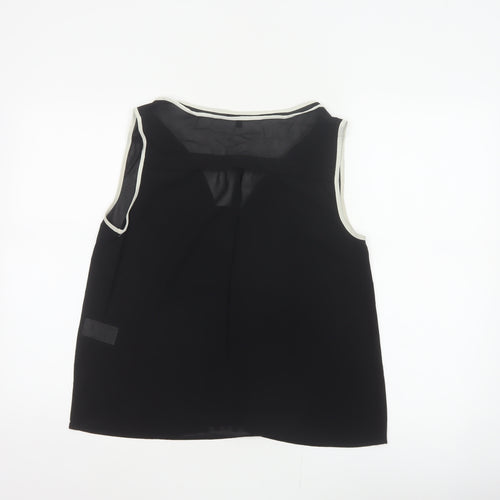 Warehouse Women Black UK 12 Sleeveless V-Neck Contrast Trim Blouse