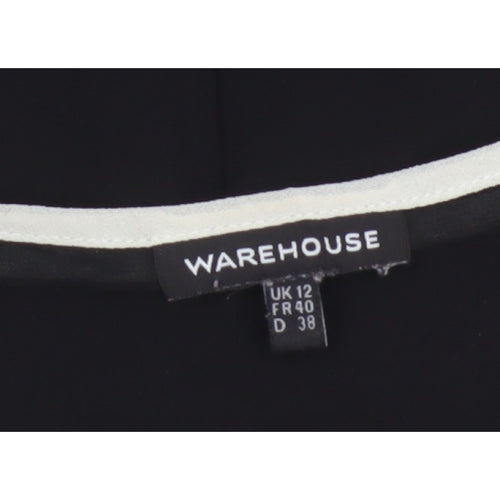 Warehouse Women Black UK 12 Sleeveless V-Neck Contrast Trim Blouse