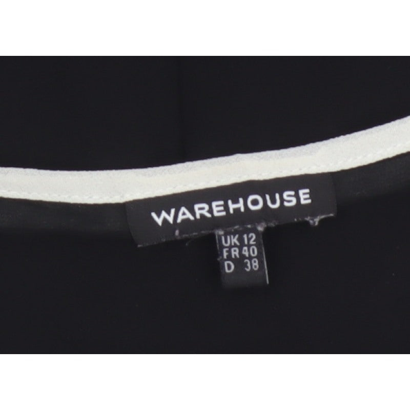 Warehouse Women Black UK 12 Sleeveless V-Neck Contrast Trim Blouse