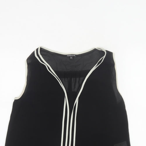 Warehouse Women Black UK 12 Sleeveless V-Neck Contrast Trim Blouse
