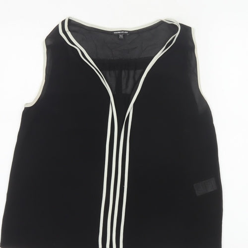 Warehouse Women Black UK 12 Sleeveless V-Neck Contrast Trim Blouse